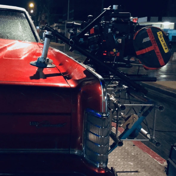 grip equipment - car rig at night